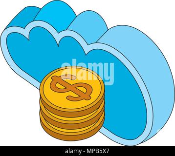 cloud computing stack of dollar coins money isometric Stock Vector