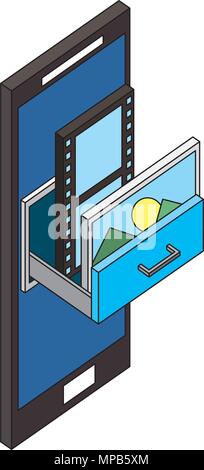 smartphone storage movie and photo isometric Stock Vector