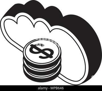 cloud computing stack of dollar coins money isometric Stock Vector