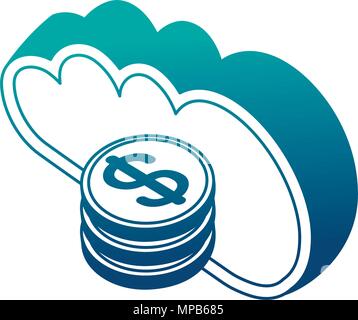 cloud computing stack of dollar coins money isometric Stock Vector