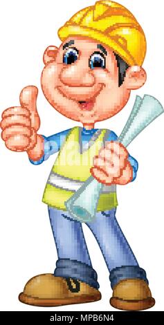 Cartoon Construction worker giving thumbs up Stock Vector