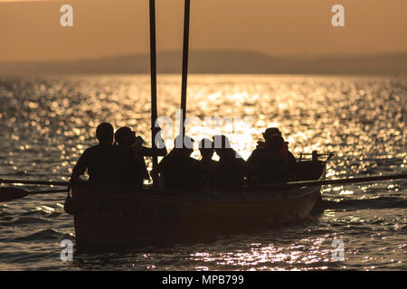 Clevedon Piloy Gig Club training in the Bristol Channel. Stock Photo