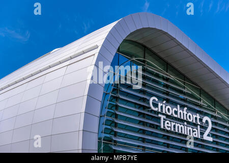 New Terminal 2, T2 Criochfort Dublin Interenational Airport DUB, by architects Pascall & Watson. Blue sky, copy space, close up. Ireland, Europe, EU. Stock Photo