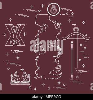 Symbols of the popular fantasy television series. Art and cinema theme. Stock Vector