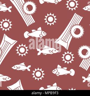 Seamless pattern with inflatable mattress, inflatable circle. Summer leisure. Stock Vector