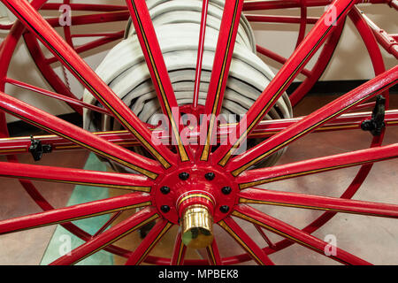 A photograph of a horse drawn fire hose wagon. This item dates from the late 1800's to the early 1900's. Housed in the museum of the Burbank Fire Depa Stock Photo