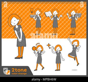 2tone type Bob hair dress woman set 05 Stock Vector