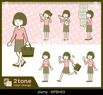 2tone type Straight bangs hair blouse woman set 2 Stock Vector