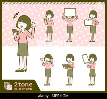 2tone type Straight bangs hair blouse woman set 6 Stock Vector