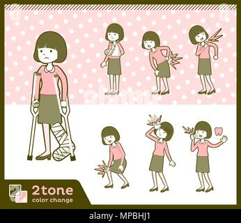 2tone type Straight bangs hair blouse woman set 8 Stock Vector