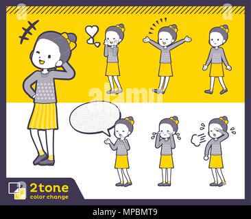 2tone type Polka dot clothes ribbon girl set 03 Stock Vector