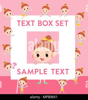 Set of various poses of Polka dot clothes ribbon girl text box Stock Vector