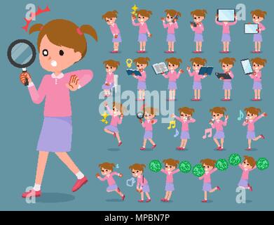 Set of various poses of flat type Pink clothing girl 2 Stock Vector