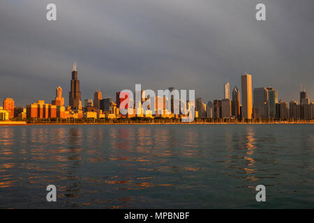 Chicago skyline from Northerly Island, Illinois Stock Photo