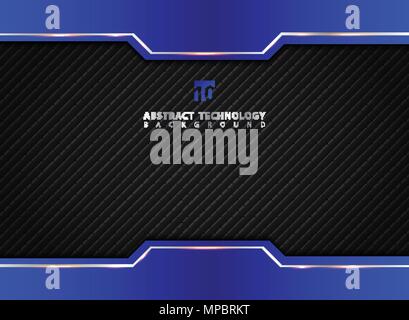 Template blue and black contrast abstract technology background. Vector illustration Stock Vector