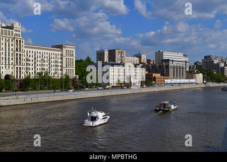 Moscow, Russia - May 12. 2018. Different ships on Moskva river Stock Photo