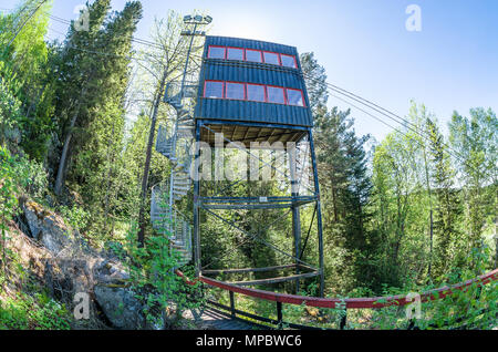 Command tower of ski jumping hill in Linderud Skiarena, Oslo, Norway. Stock Photo