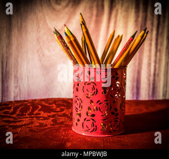 A Can with Pencils Stock Photo