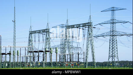 Electrical grid infrastructure, substation utility poles and high ...