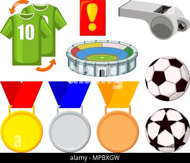 Colorful cartoon soccer 9 elements set Stock Vector