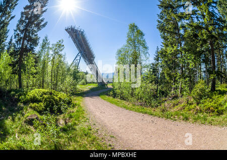 Linderudkollen skiarena ski jumping tower- place worth to visit also after the winter season. Stock Photo