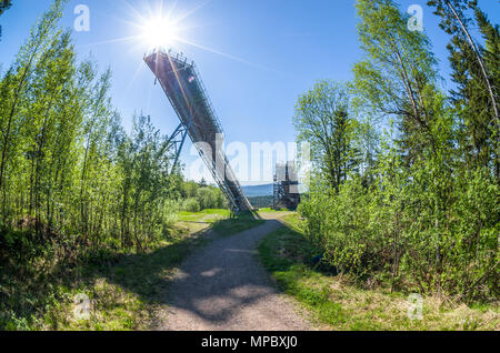 Linderudkollen skiarena ski jumping tower- place worth to visit also after the winter season. Stock Photo