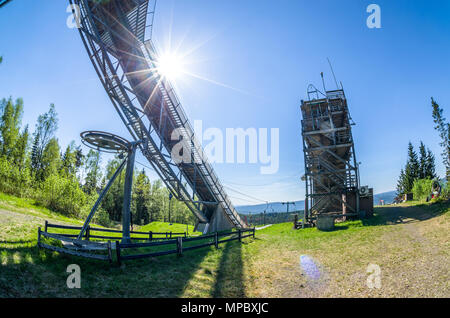 Linderudkollen skiarena ski jumping tower- place worth to visit also after the winter season. Stock Photo