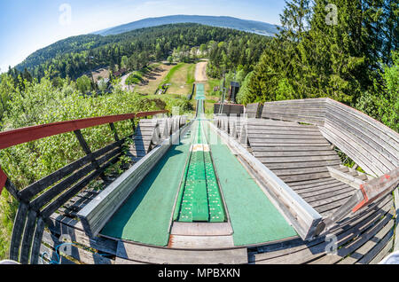 Linderudkollen skiarena ski jumping tower- place worth to visit also after the winter season. Stock Photo