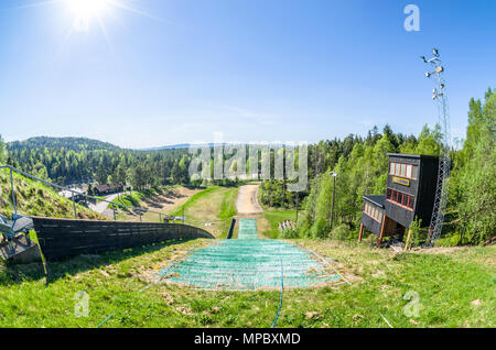 Linderudkollen skiarena ski jumping tower- place worth to visit also after the winter season. Stock Photo