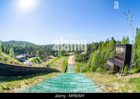 Linderudkollen skiarena ski jumping tower- place worth to visit also after the winter season. Stock Photo