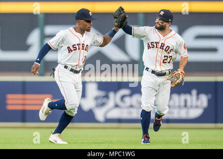 Jose Siri of the Houston Astros makes a catch on a fly ball by Myles