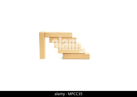 Wooden blocks stairs isolated on white background. Stock Photo
