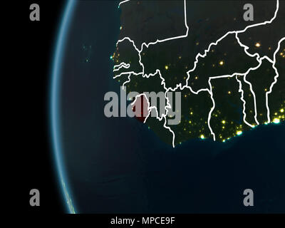 Orbit view of Sierra Leone at night highlighted in red on planet Earth ...