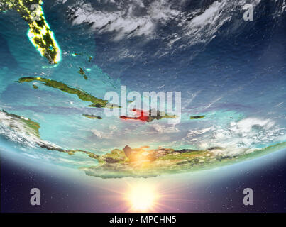 Haiti during sunrise highlighted in red on planet Earth with visible ...