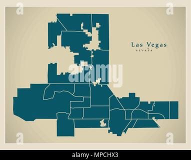 Modern City Map - Las Vegas Nevada city of the USA with neighborhoods Stock Vector