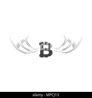 Bitcoin Cripto currency blockchain. Bitcoin flat logo on white background. Bitcoin with wings Stock Vector