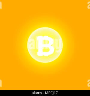 Abstract yellow energy ring with bitcoin on a black background. Stock Vector