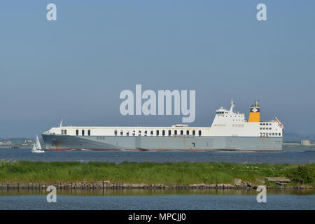 Ro-Ro Cargo Ship seen on the River THames near East Tilbury Stock Photo