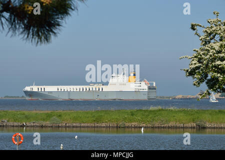 Ro-Ro Cargo Ship seen on the River THames near East Tilbury Stock Photo