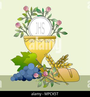 Frame with eucharistic symbols. Fectorial illustration. Stock Vector