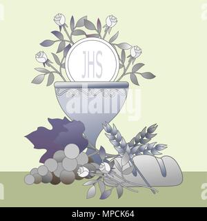 Frame with eucharistic symbols. Fectorial illustration. Stock Vector