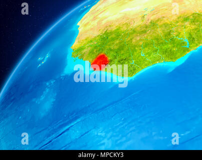 Orbit view of Sierra Leone highlighted in red on planet Earth with ...