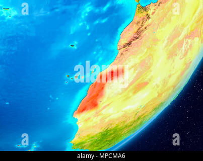 Western Sahara from space on model of planet Earth with country borders ...