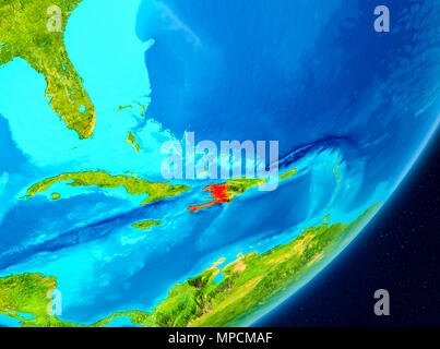 Map of Haiti in red as seen from space on planet Earth with white ...