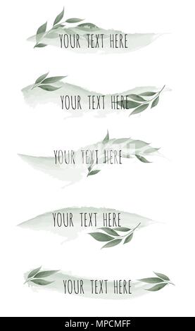 Set of Vector watercolor brush lines with leaves. Design elements. Stock Vector