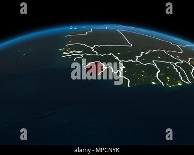 Space orbit view of Sierra Leone highlighted in red on planet Earth at ...