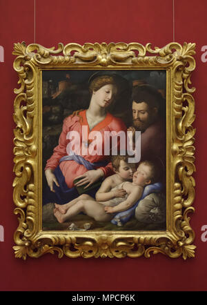 Painting 'The Return from Egypt' ('The Panciatichi Holy Family') by Italian Mannerist painter Agnolo Bronzino dated from circa 1540 on display in the Uffizi Gallery (Galleria degli Uffizi) in Florence, Tuscany, Italy. Stock Photo