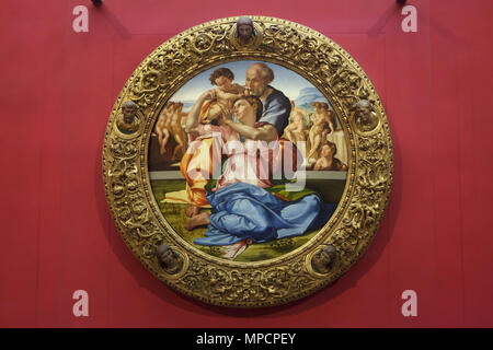 Tondo Renaissance Doni Tondo. The Holy Family with the Infant St John the Baptist (The ...