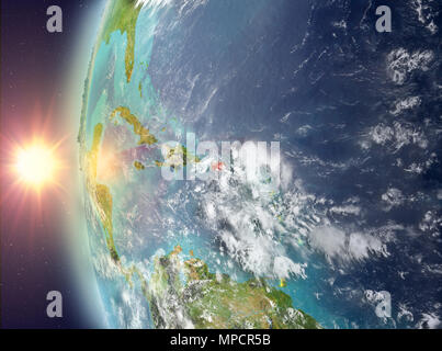 Puerto Rico as seen from space on planet Earth during sunset. 3D illustration. Elements of this image furnished by NASA. Stock Photo