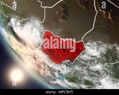 Illustration of Nigeria as seen from Earth’s orbit during sunset with visible country borders. 3D illustration. Elements of this image furnished by NA Stock Photo